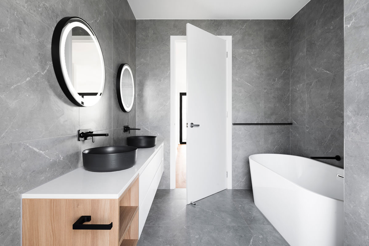 Sleek Bathroom with Grey and White Tones